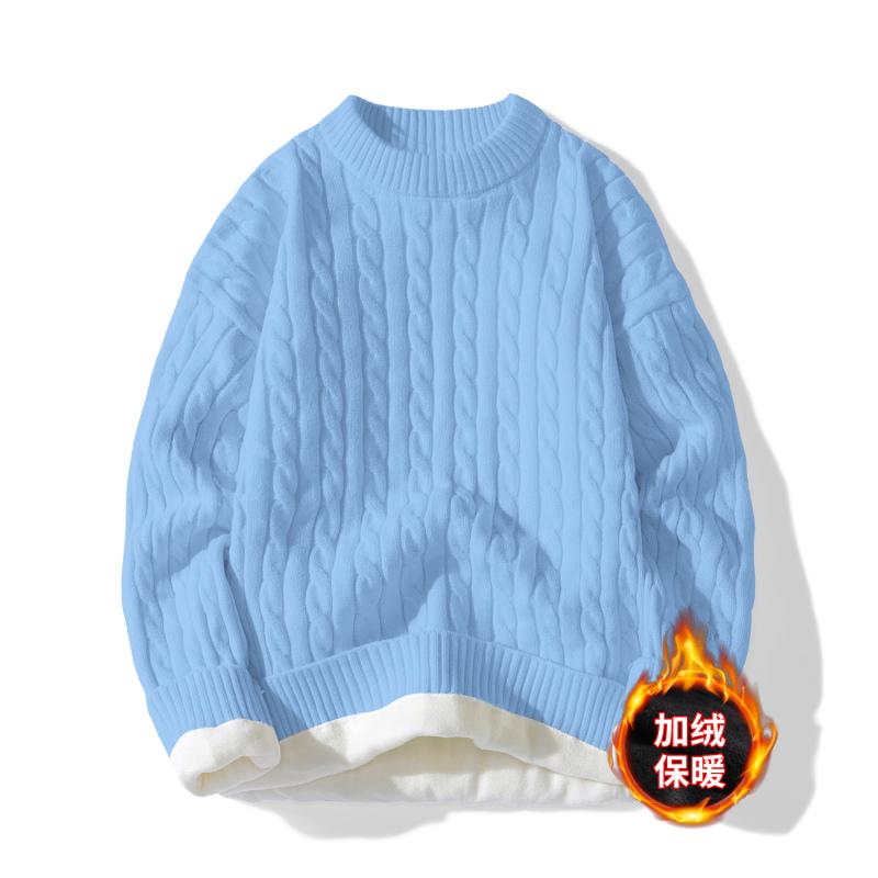 New Autumn and Winter Round Neck Twisted Sweater for Men Solid Color Loose Knitted Sweater