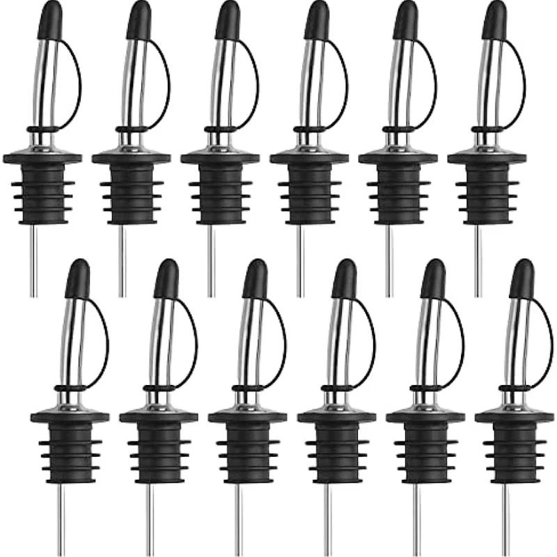 12 Pack Liquor Bottle Pourers Stainless Steel Olive oil Dispenser Spout, Alcohol Pourer Spouts Dust Caps