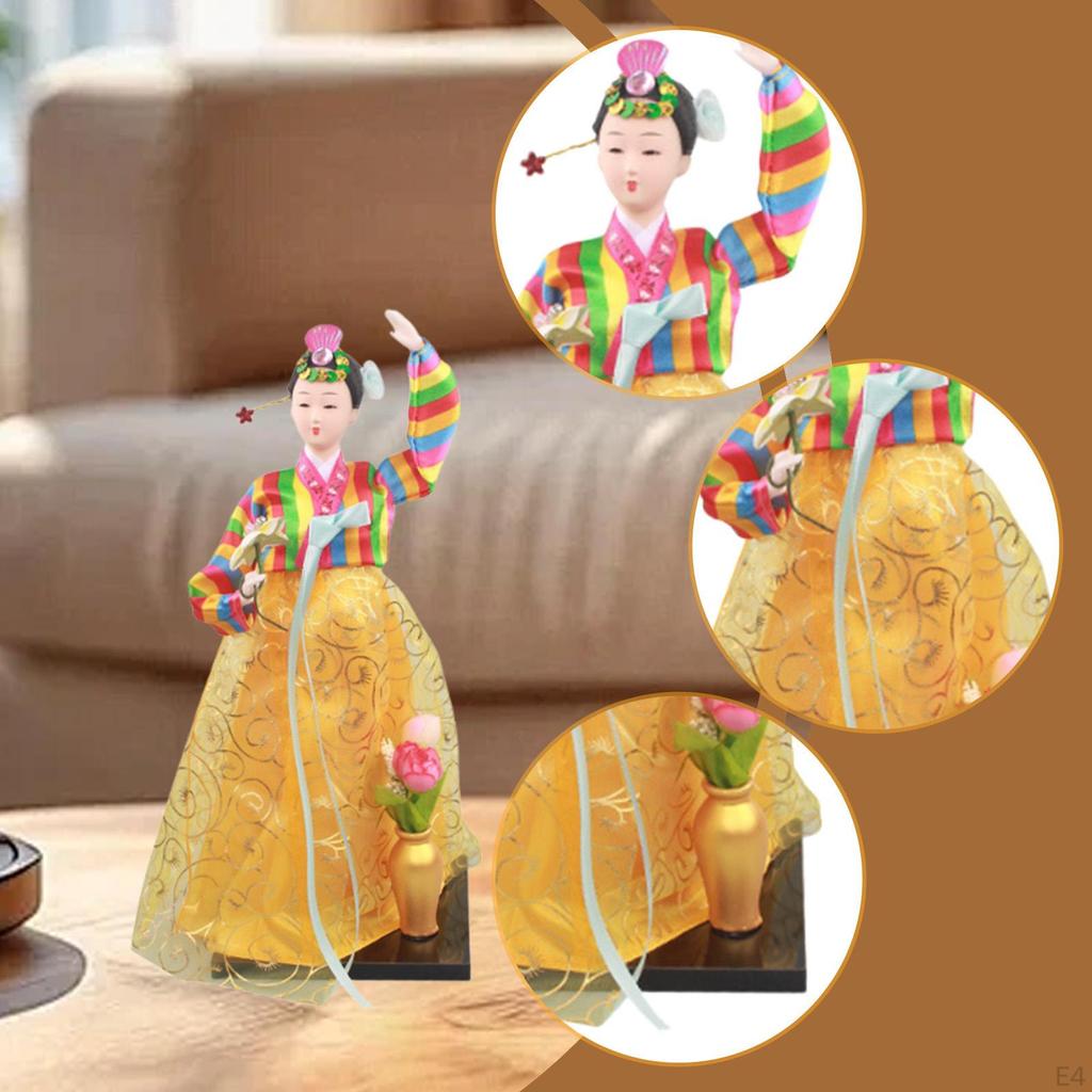 Korean Hanbok Doll Antique Asian 12" Freestanding Traditional Cute Geisha Kimono Figurine