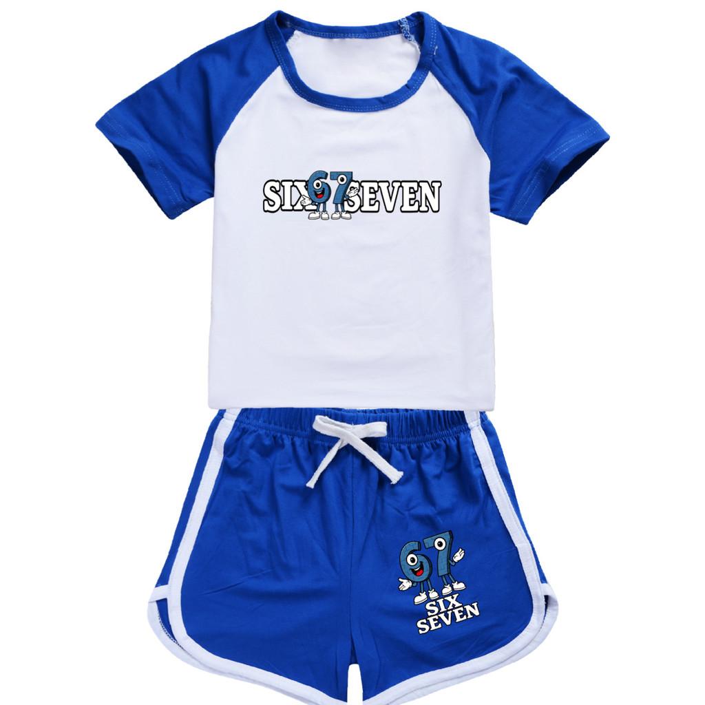 5388 Short Style Boys Girls Steal a Brainrot 67 Printed T-shirt Shorts Tracksuit Clothes Set