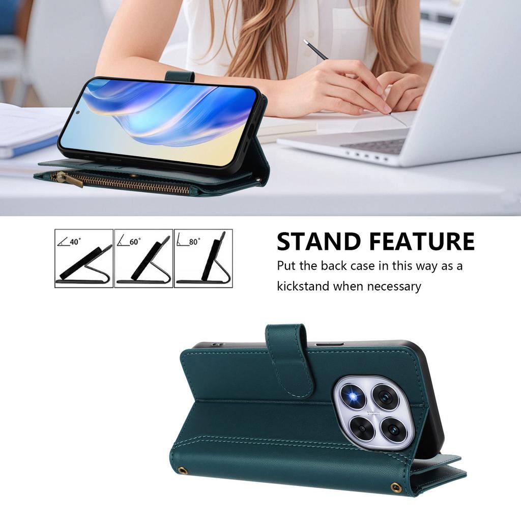 For Xiaomi Redmi Note 14 Pro 4G Leather Case 9 Card Slots Zipper Wallet Stand Phone Cover with Wrist Strap