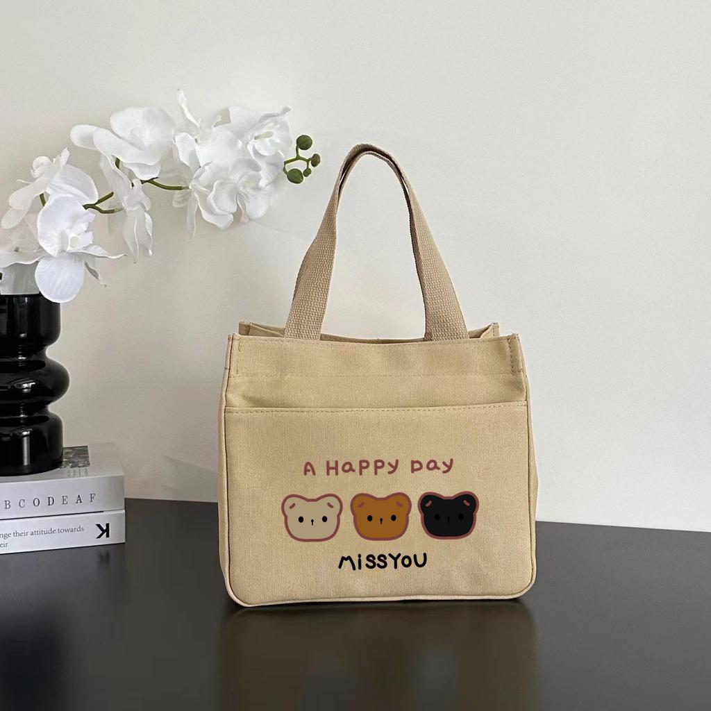 New canvas tote bag dirt-resistant large-capacity simple office worker student versatile lunch box mommy thermal insulation bento bag