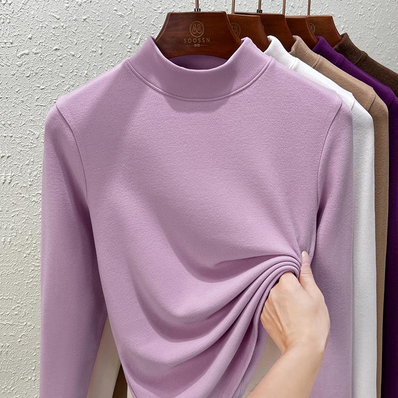 Crew neck German velvet bottoming shirt women's spring and summer new double-sided integrated velvet thickened slim-fitting long-sleeved inner top