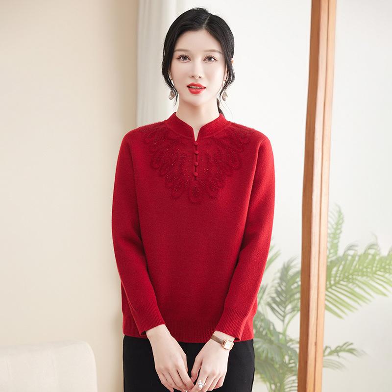 Mom's Fleece Knitted Warm Sweater for Middle-Aged & Elderly Women - Thickened Autumn/Winter Base Layer