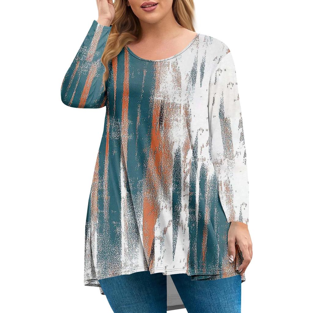 Women's Plus Size Top, Garden Collar Long Sleeved Shirt, Fashionable Floral Print Casual Top