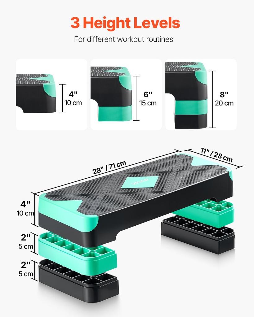 Aerobic Exercise Step Platform Adjustable Workout Stepper 4 Riser Green