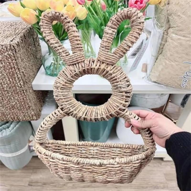 

Easter Bunny Wall Hanging Woven Basket, Handmade Bunny Woven Plant Hanging Basket, Outdoor Bunny Wall Decorative Flower Basket