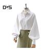 Women Shirt Lapel Lantern Long Sleeve Single Breasted Shirt Tops Solid Color Loose Fit Work Casual Daily Tops