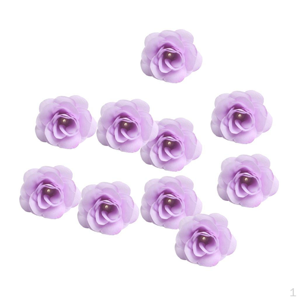 10 Pcs Artificial Rose Flower Heads Embellishments Bridal Wedding Purple