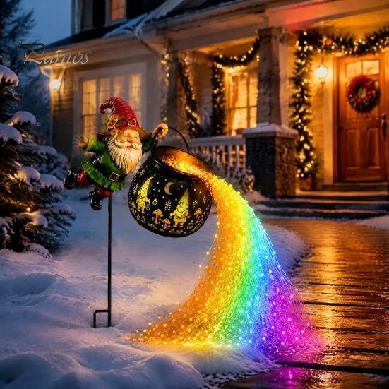 No Wire Driveway Lighting Flying Cauldron Solar Garden Light, Gnome LED Yard Stake Lamp with Auto Motion Sensor Security Light On/Off Sensor,