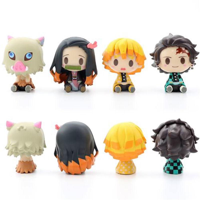 Sada 4 kusů Demon Slayer Nezuko Zenitsu Inosuke Tanjirou 4,5 cm akční figurky