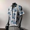 Beach Flower Shirt Men'S Short-Sleeved Retro Hong Kong Style Ins Trendy Brand Ruffian Handsome Loose And Versatile Fashion Hawaiian Flower Shirt