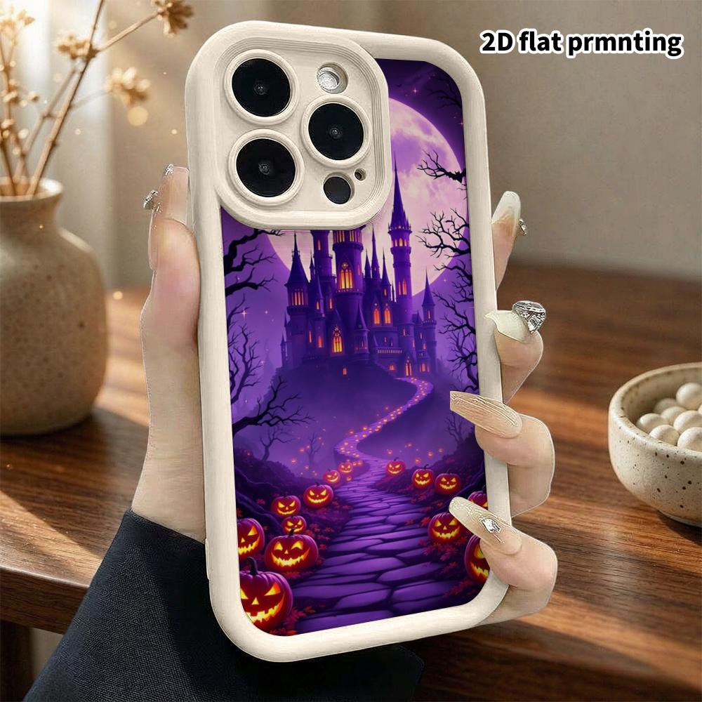 Phone Case: 2D flat design suitable for iPhone 18 17 16 15 14 13 Pro tiered protective case, purple Gothic style, Christmas and Halloween gift