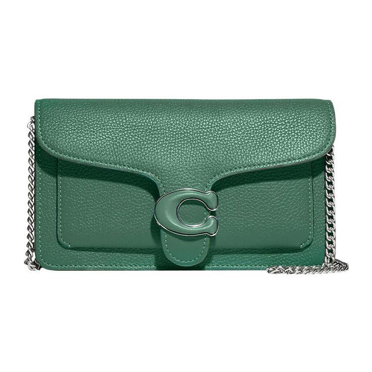 Coach Green Pebbled Leather Flap Chain Crossbody Bag with Silver Hardware for Daily Use Basic Set (Bag+Dust Bag)