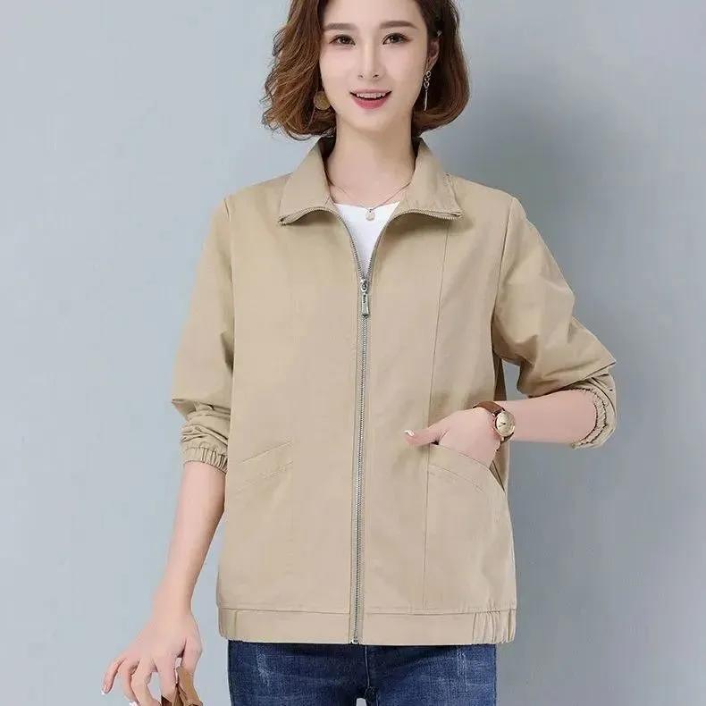 Frauen Plus Größe Frühling Herbst Koreanische Plus Größe Futter Windjacke Kordelzug Taille Stehkragen Jacke