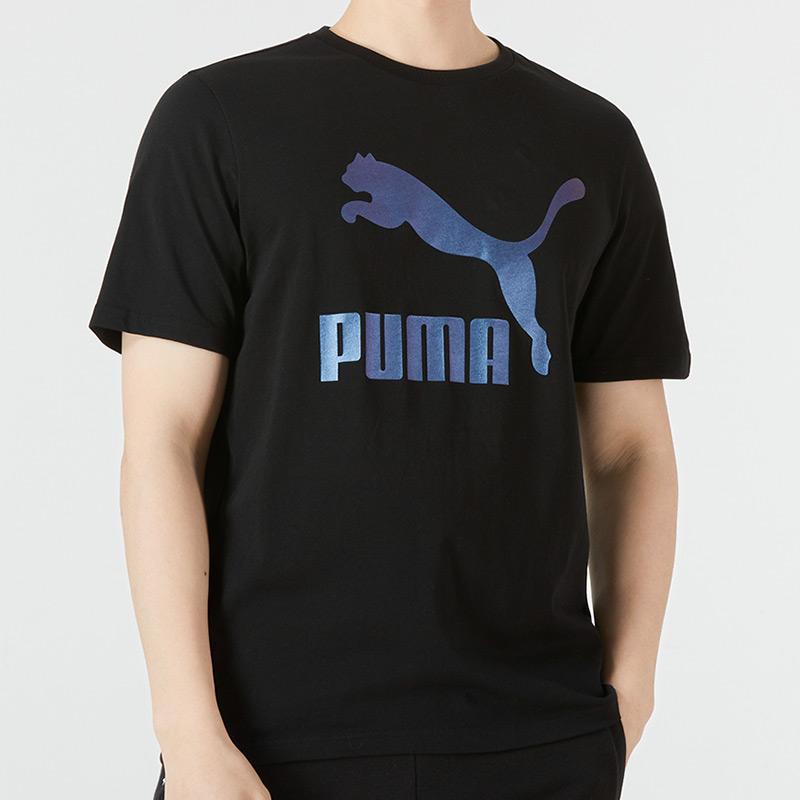 Puma Large Logo Print Crew Neck Sports Tee Men Tops Black 536345-51