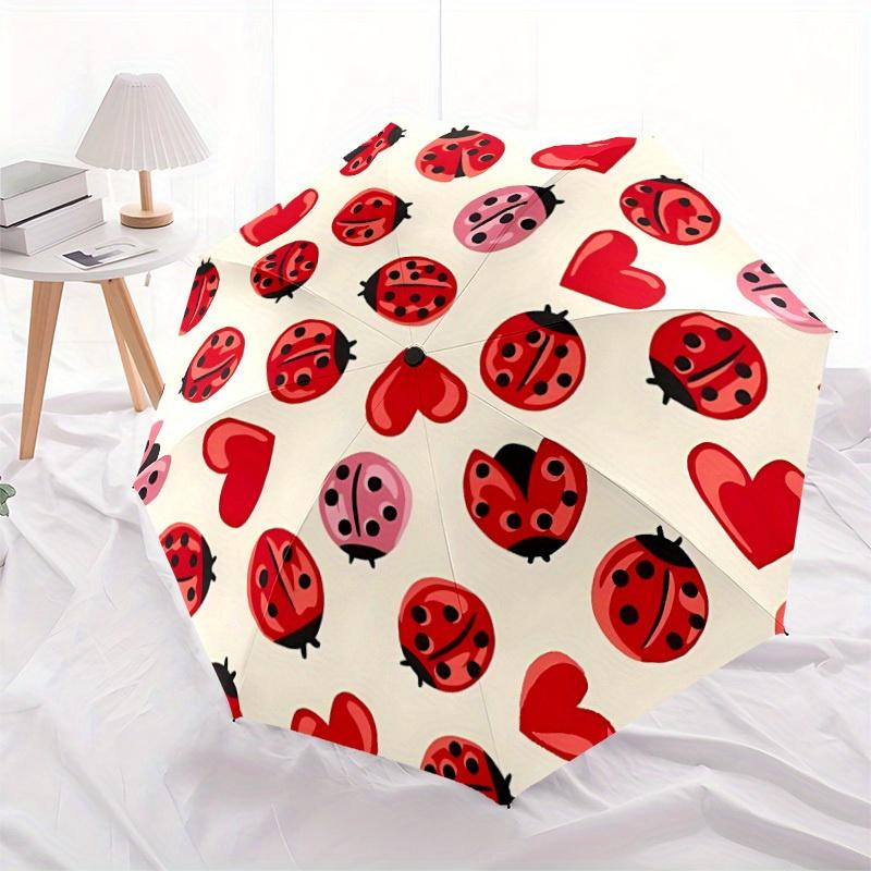 1pc Ladybug Hearts Automatic Open/close, All-Season Portable Folding Umbrella, Travel, Everyday, Formal Events - Compact Luxury Parasol, Outdoor Acces