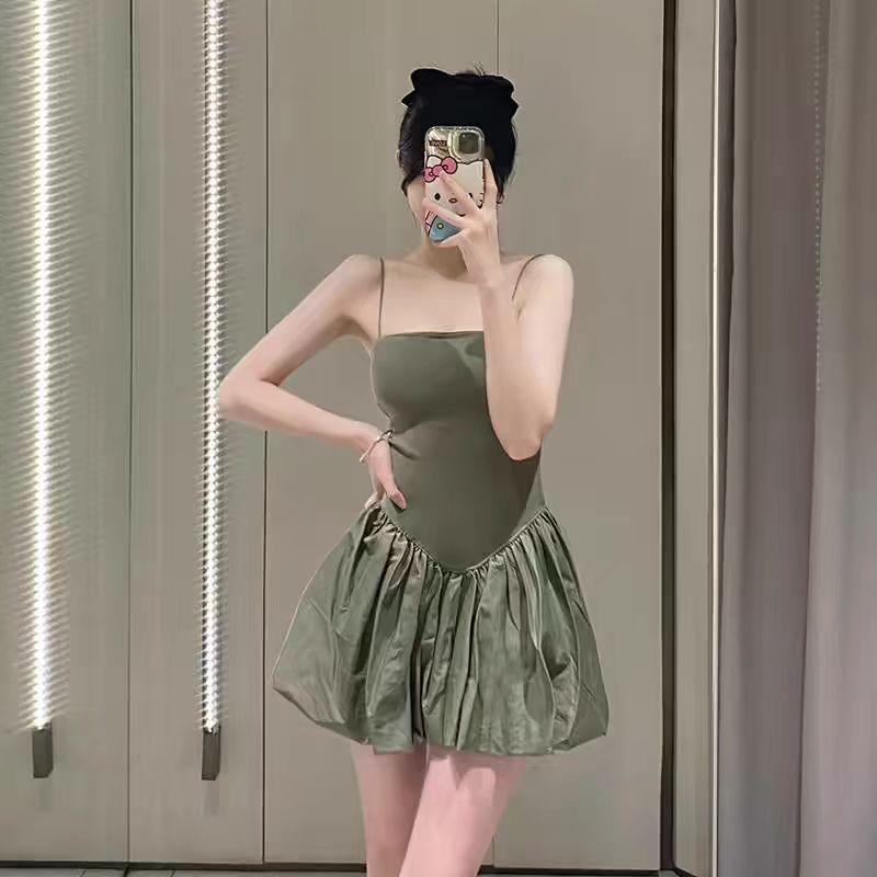 Summer Elegant Y2k Sexy Sleeveless One Peice Dress Women Casual Solid A-line Ruffle Slim Dresses Female Strapless Party Pleated Beach Lady Clothing