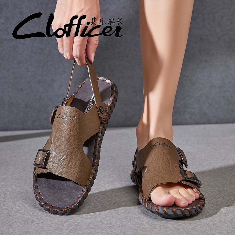 Fashion All-match Comfort Soft Footbed Indoor Outdoor Male Summer Slippers Mens Slip On Walking Shoes Men's Luxury Leather Slide Sandals
