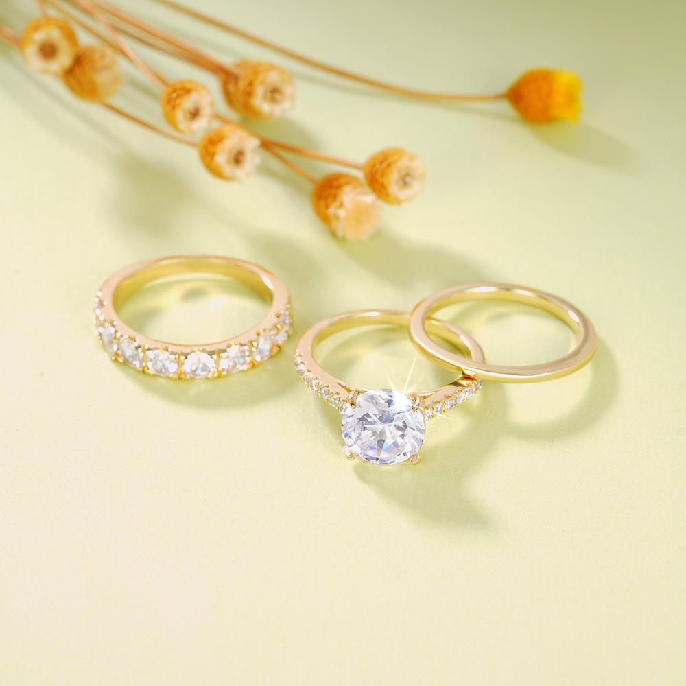 Temperament ring three-piece set, zircon elegant diamond ring, wedding party with ring.