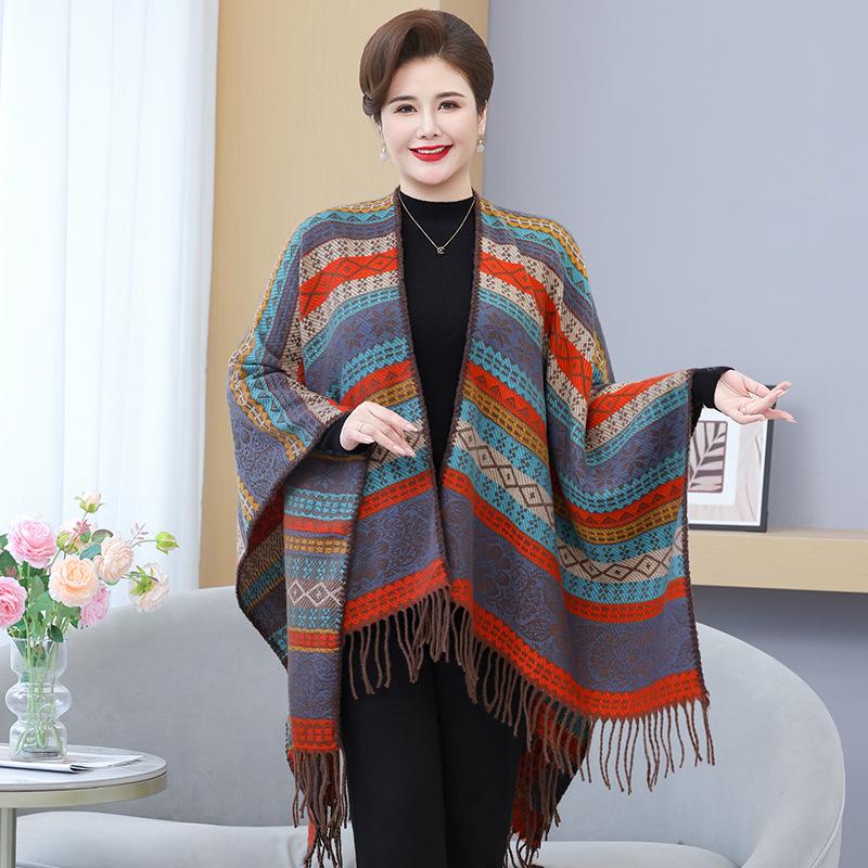 

Women s Plus Size Geometric Ethnic Style Knitted Striped Shawl (2025) One Size