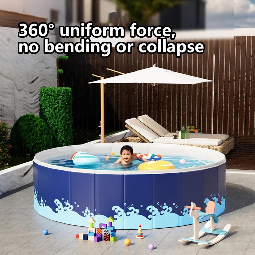 Foldable Non-inflatable Swimming Pool Non-inflatable Ground Swimming Pool Swim Tool with Space-Saving Nylon Design for Outdoor