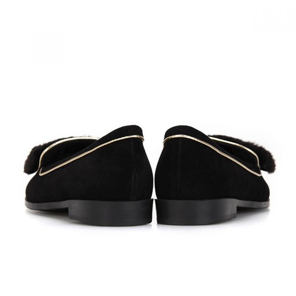 Barbara Suede Fur Gold Decoration Loafer Bbf554bk