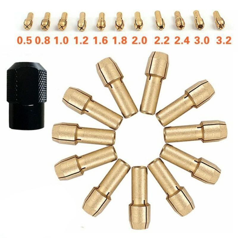 12pcs Brass Chuck Collet M8*0.75 Rotary Tools Toolholding Shank Drill Bits