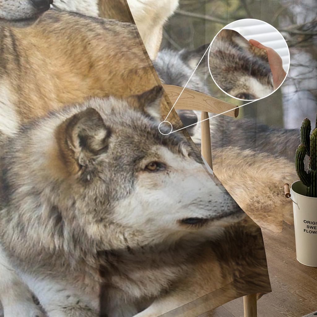 Wolf Forest Animal Tylové závěsy do obývacího pokoje Voile Průsvitný okenní závěs do ložnice Šifonové závěsy do kuchyně