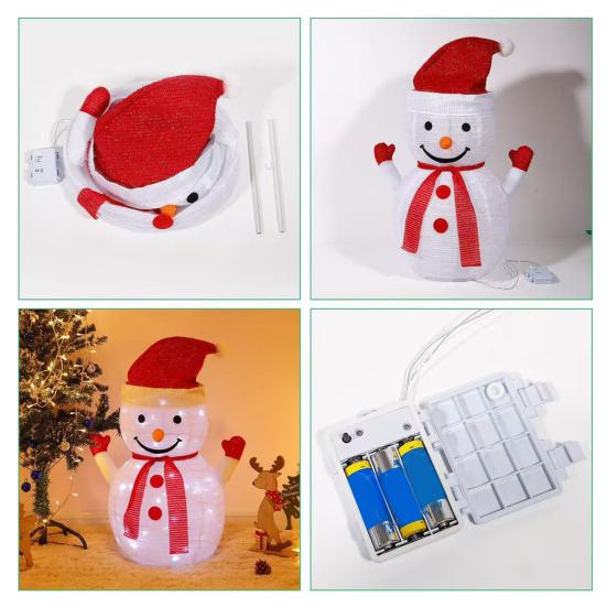 Christmas Lighted Snowman Decoration Collapsible White Snowman with Built-in Lights Battery Operated Light-Up Christmas Decoration for Porch Yard Lawn