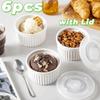 6pcs with Lid Ramekin Porcelain Pudding Cup Multifunctional Steamed Egg Bowl Hotels