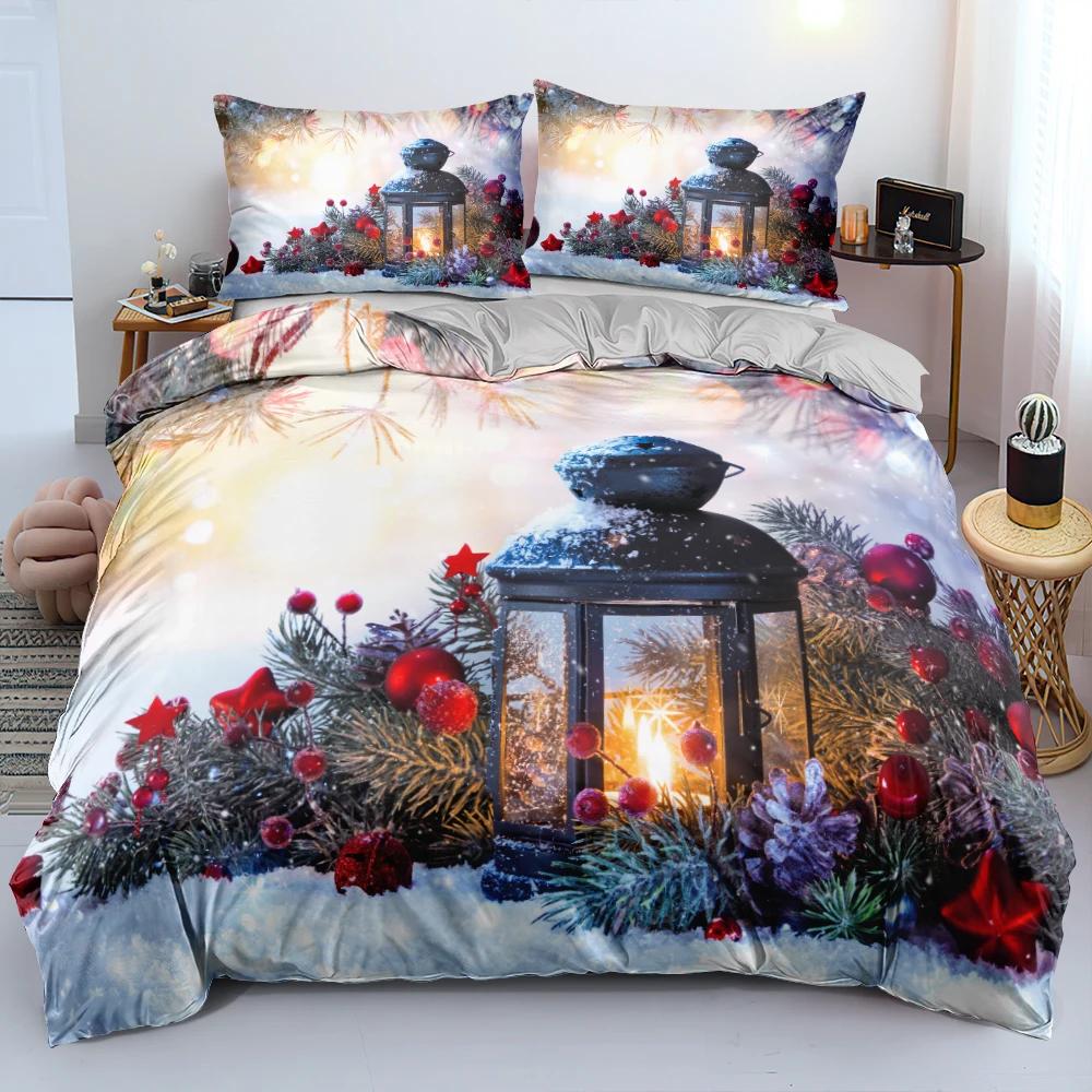 3D Merry Christmas Duvet Cover Set and Pillowcase(s) King/Queen/Double Quilt Covers Set 3D Bedding Sets Queen Size 2/3pcs