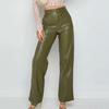 Pantaloni lunghi retrò a vita alta tinta unita da donna Pantaloni slim fit dritti a gamba larga con tasche laterali in ecopelle Pantaloni da festa di strada
