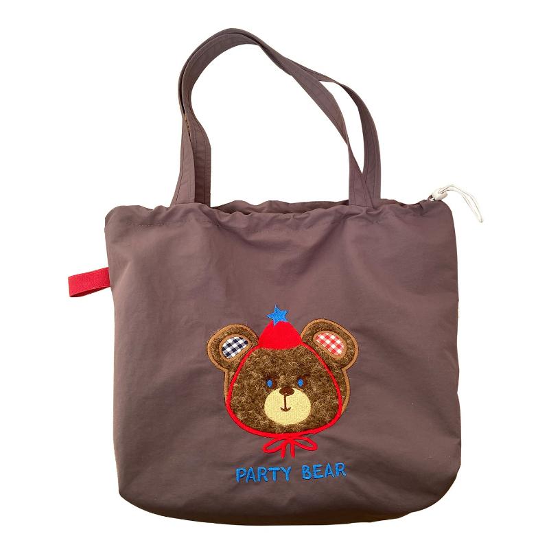 Cute Retro Embroidered Bear Nylon Women's Shoulder Bags Fashion Large Capacity Ladies Handbag Versatile Female Shopping Bag