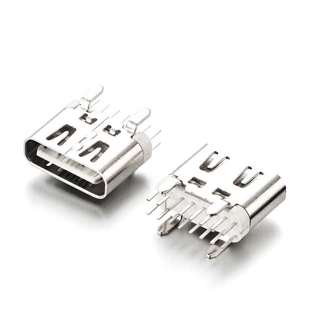 USB 3.1 Type-C Female Socket, Vertical Insertion, 6.5mm, Ejector Pin Long 1.3, with/without Spring, Tape.