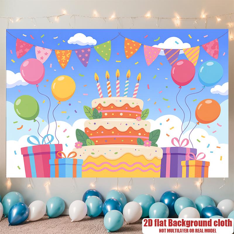 Dessert Birthday Party Banner, Colorful Pattern Polyester Backdrop for Home Room Wall