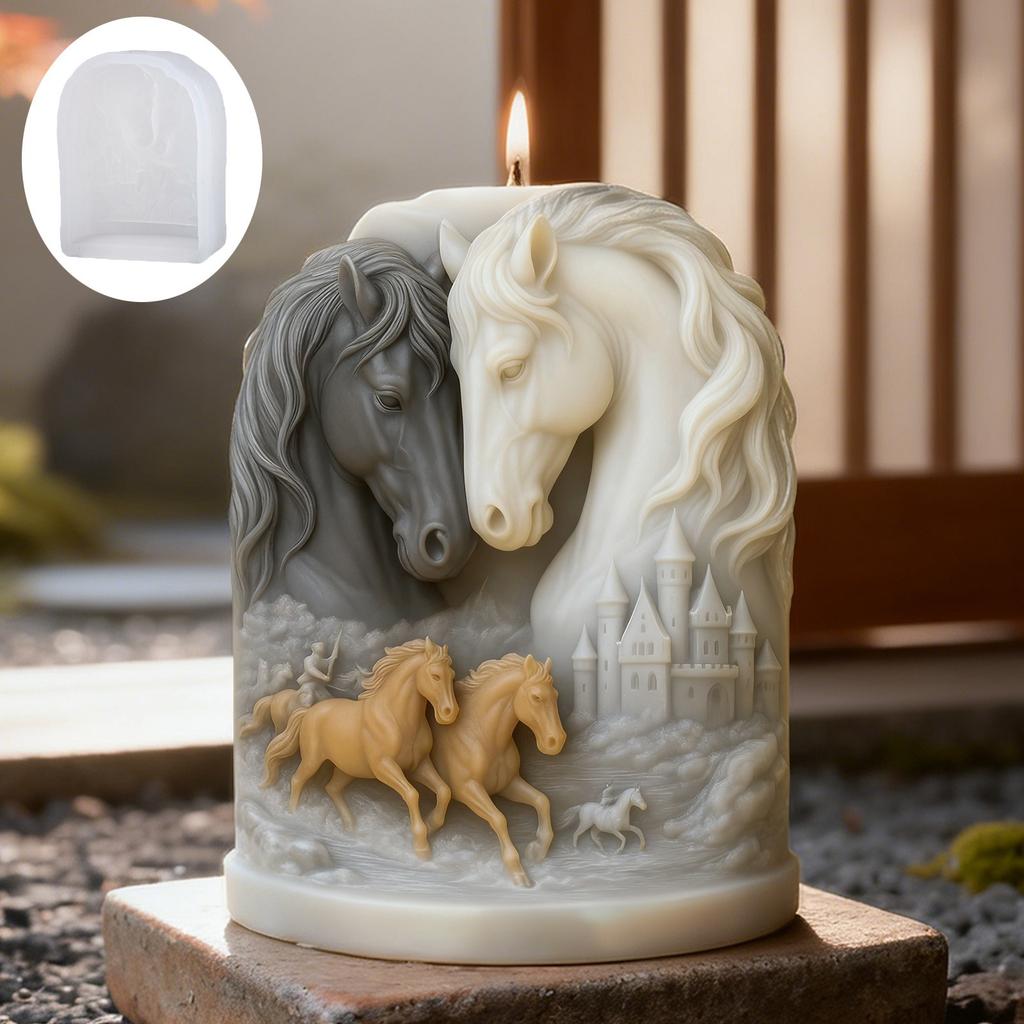 Relief Candle Mold Delicate Double Horse Head Mold Horse Candle Mold Multi Functional For Soap Making New Year Gift Handmade