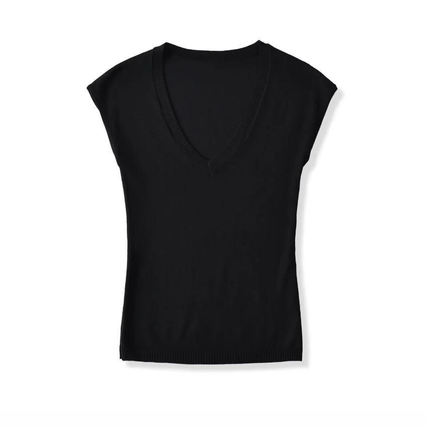 V-neck Slim-fit Short-sleeved T-shirt Women's Summer New American Spice Girl Slim-fit Basic Knitted Inner Top
