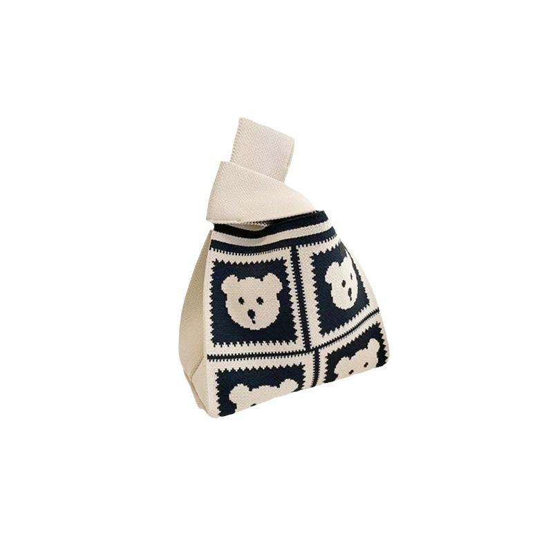 Ins Trendy Handbag Women'S Knitted Wool Bucket Bag Hand Carry Casual Tote Bag Box Lunch Bag