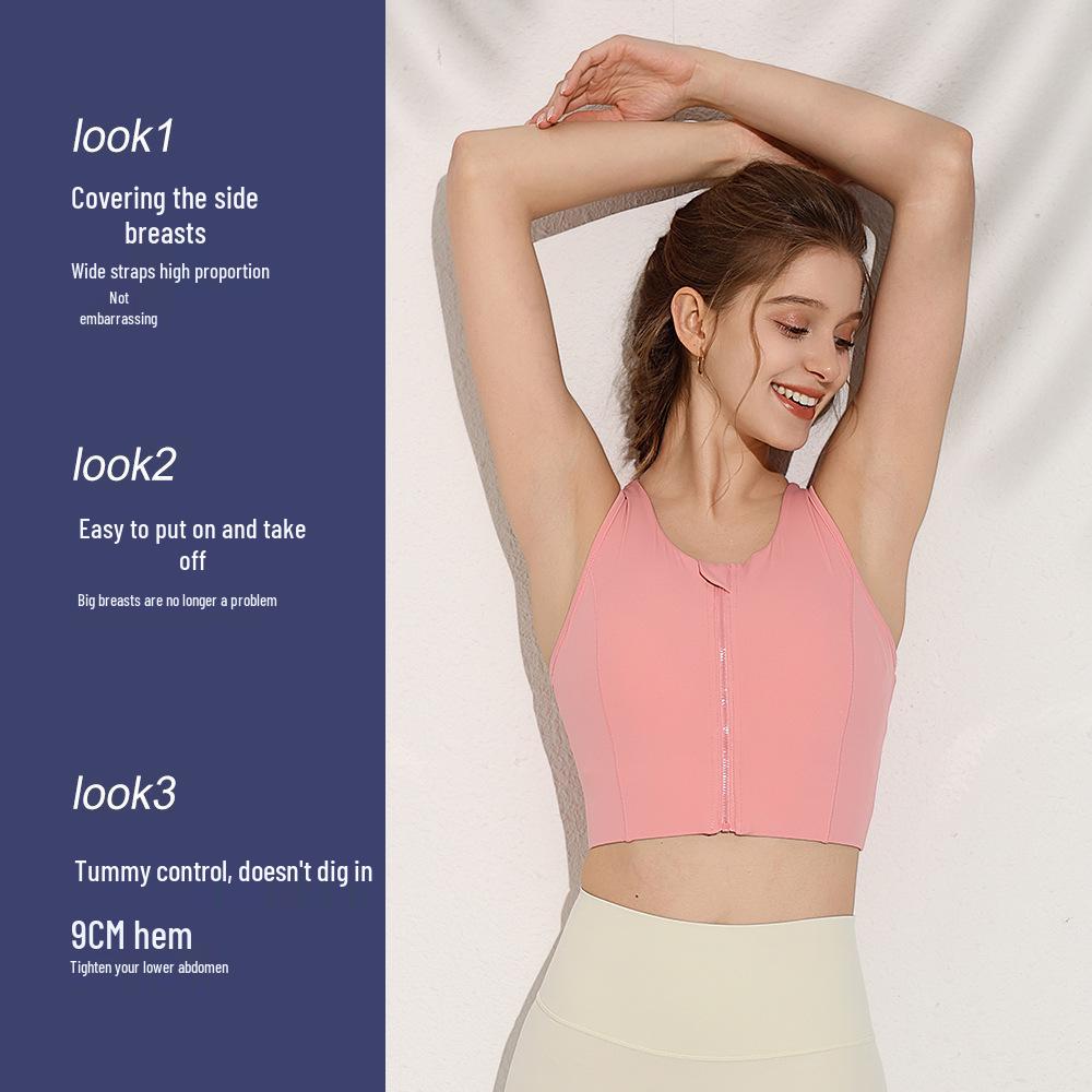 Plus Size Front Zipper Shockproof Sports Bra with Fixed Pads - Breathable, Beautiful Back Yoga Vest for Outdoor Wear