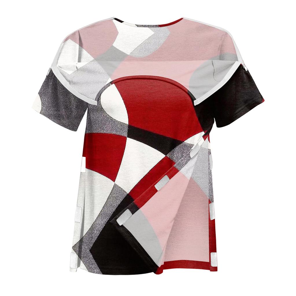 Women's Post-operative Short-sleeved Color Shirt With Shoulder Zipper And Side  Closure.