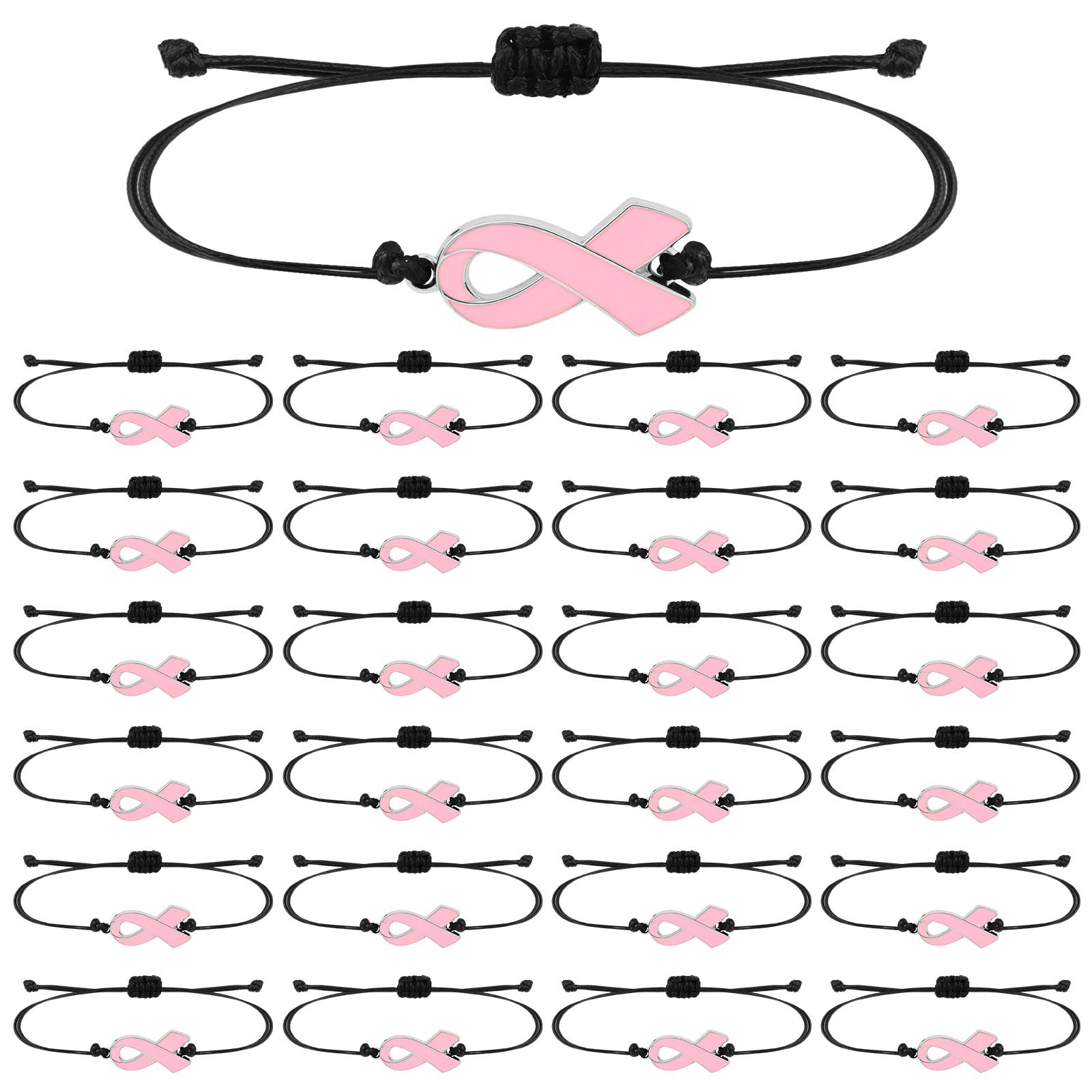 

24 шт. Браслеты для осведомленности о раке груди для женщин, браслеты с розовой лентой, регулируемый шнур и плетеная лента, аксессуары для груди армия зеленый