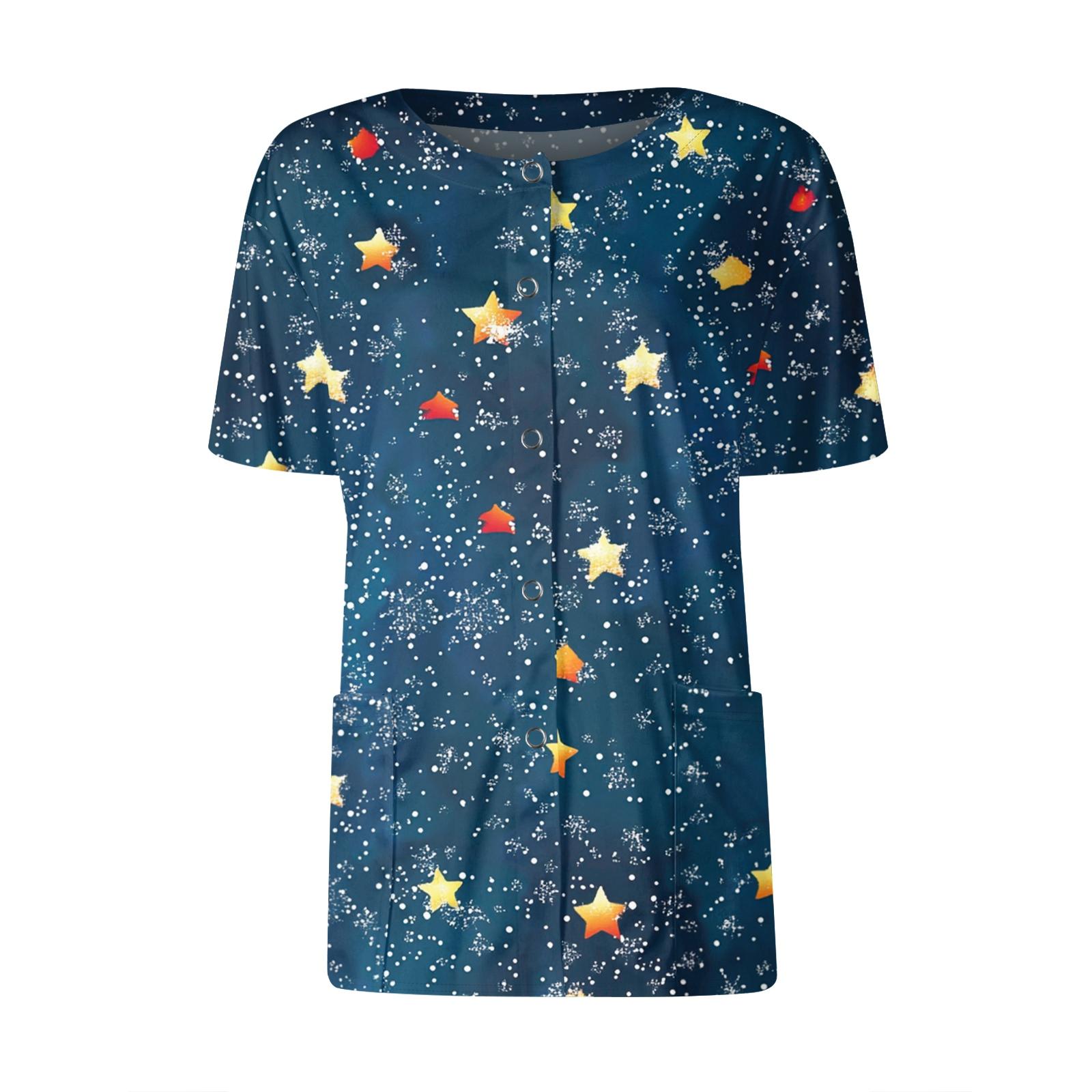 

Женские карманы с короткими рукавами и рисунком, воротник-стойка с рабочим принтом, однобортная защитная одежда, куртка-кардиган, топ XXXXXL синий