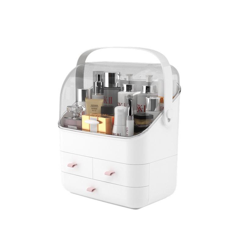 Multi-Functional Transparent Cosmetic Storage Box Handheld Drawer Organizer with Dividers Home Vanity Skincare Case