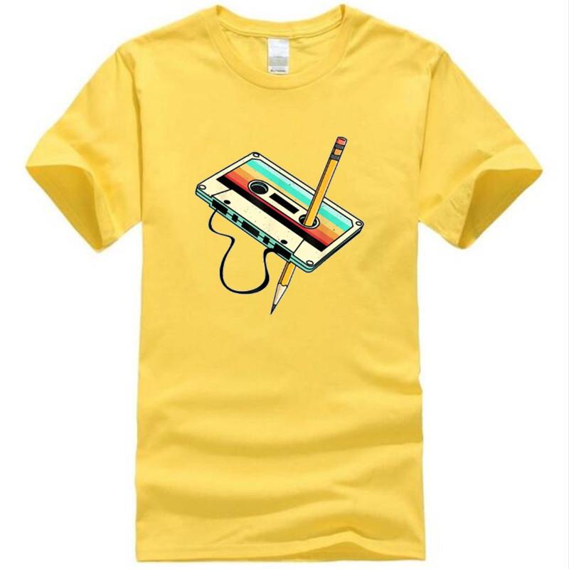 80s Cassette Tape Pencil 1980s Retro Vintage Throwback Music TShirt Men Clothing Vintage T Shirt Camisetas