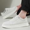 New Designer Men Genuine Leather Casual Shoes Thick-soled White Flat Skate Shoes Young Man Chunky Sneaker