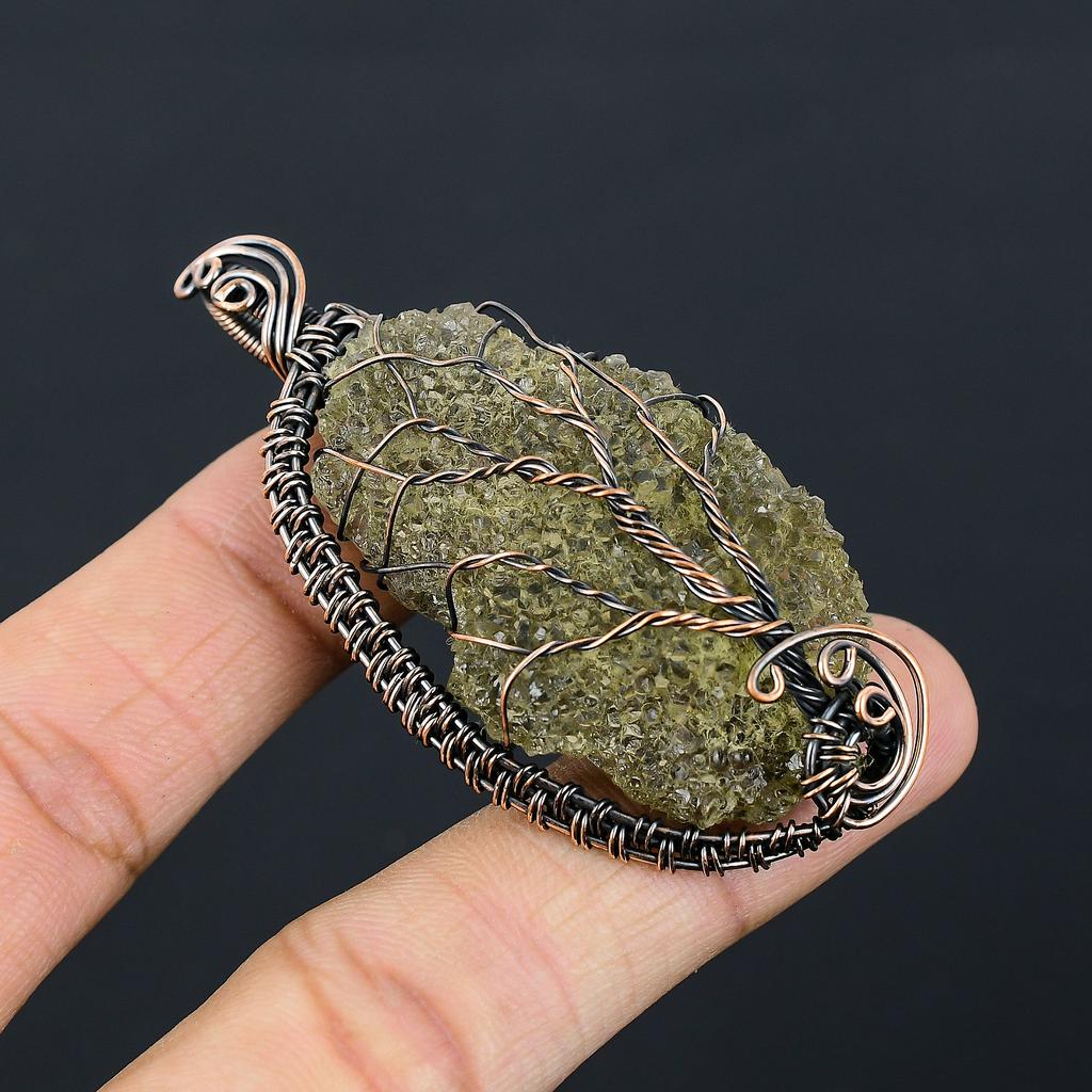 Natural Rough Prehnite Gemstone Handmade Copper Wire Wrap Pendant 2.76" c8s59