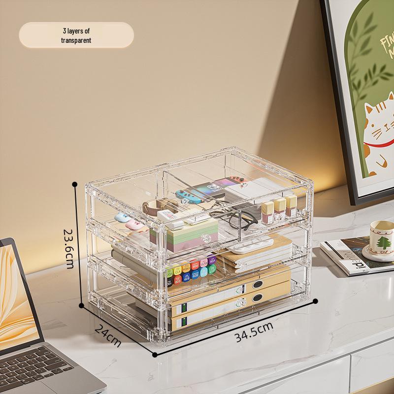 Desktop Storage Box with Drawer – Dustproof, Transparent Organizer for Dorm Desk and Office Stationery/Books/Documents