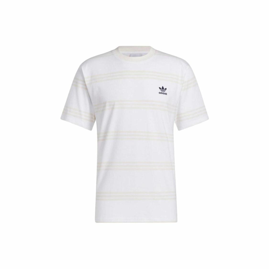 adidas Originals Striped Colorblock Crew Neck Short Sleeve T-Shirt Men s White S