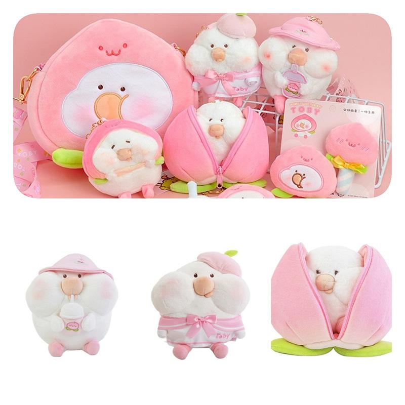 Peach Toby Plush Toy Stuffed Doll Pillow Out Storage Messenger Bag Girls Gift